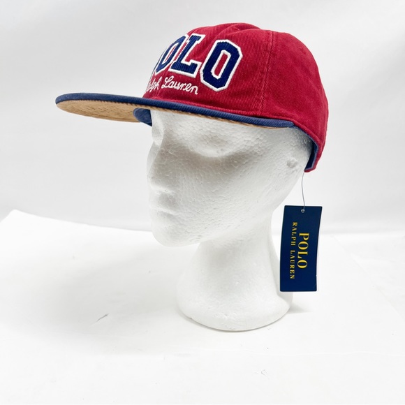 POLO RALPH LAUREN Logo Twill Flat Bill Baseball Ball Cap Hat, WINE, NAVY - Picture 3 of 15